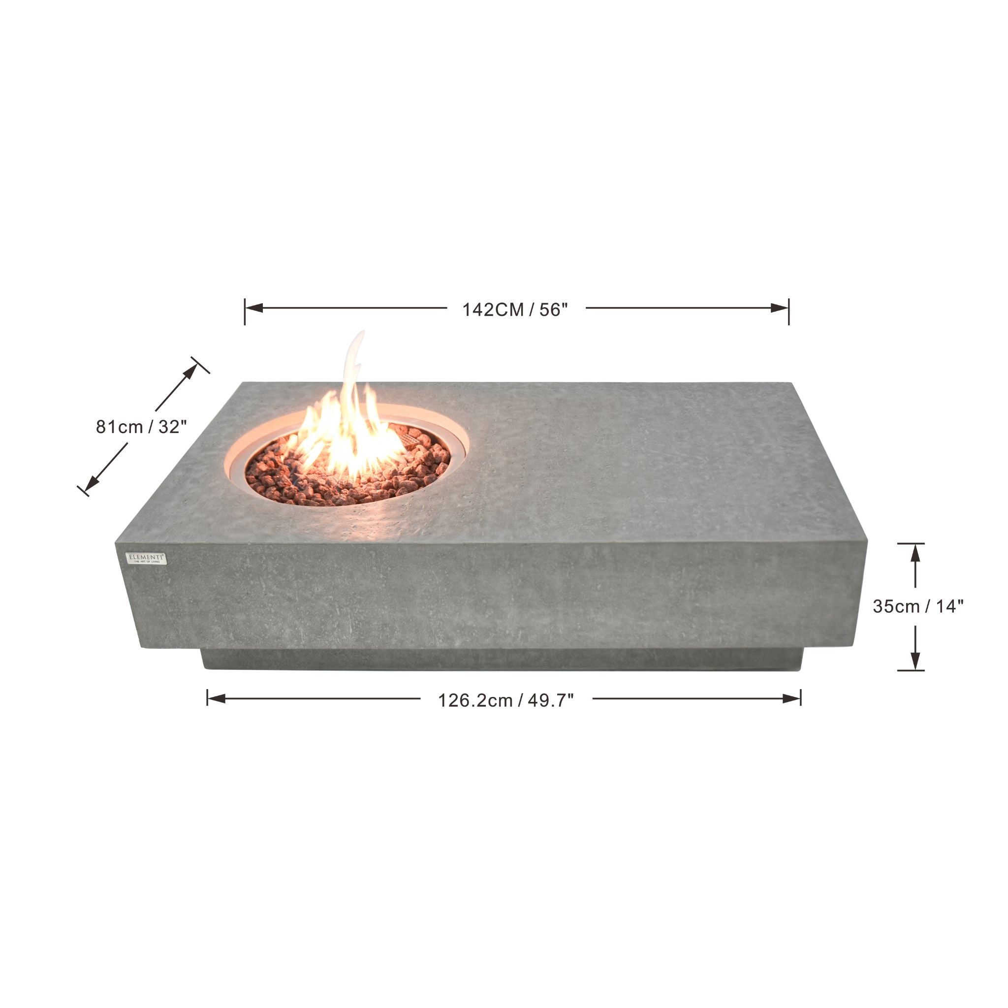 Metropolis 56” Concrete Fire Table – Light Gray