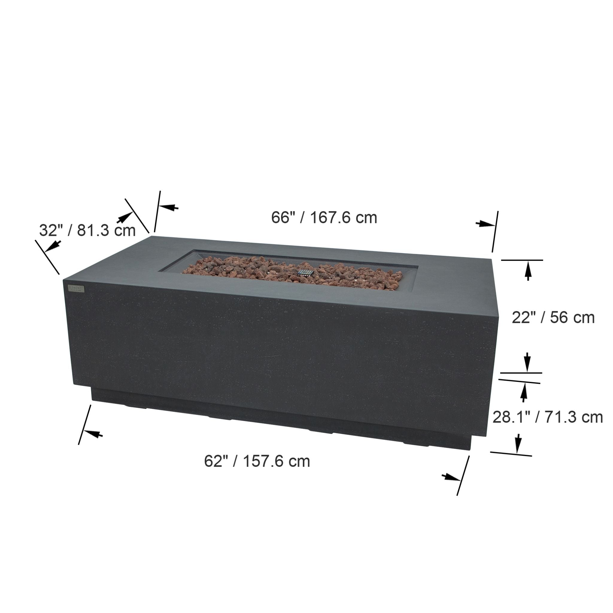 Andes 66” Concrete Fire Table with Hidden Tank - Dark Gray