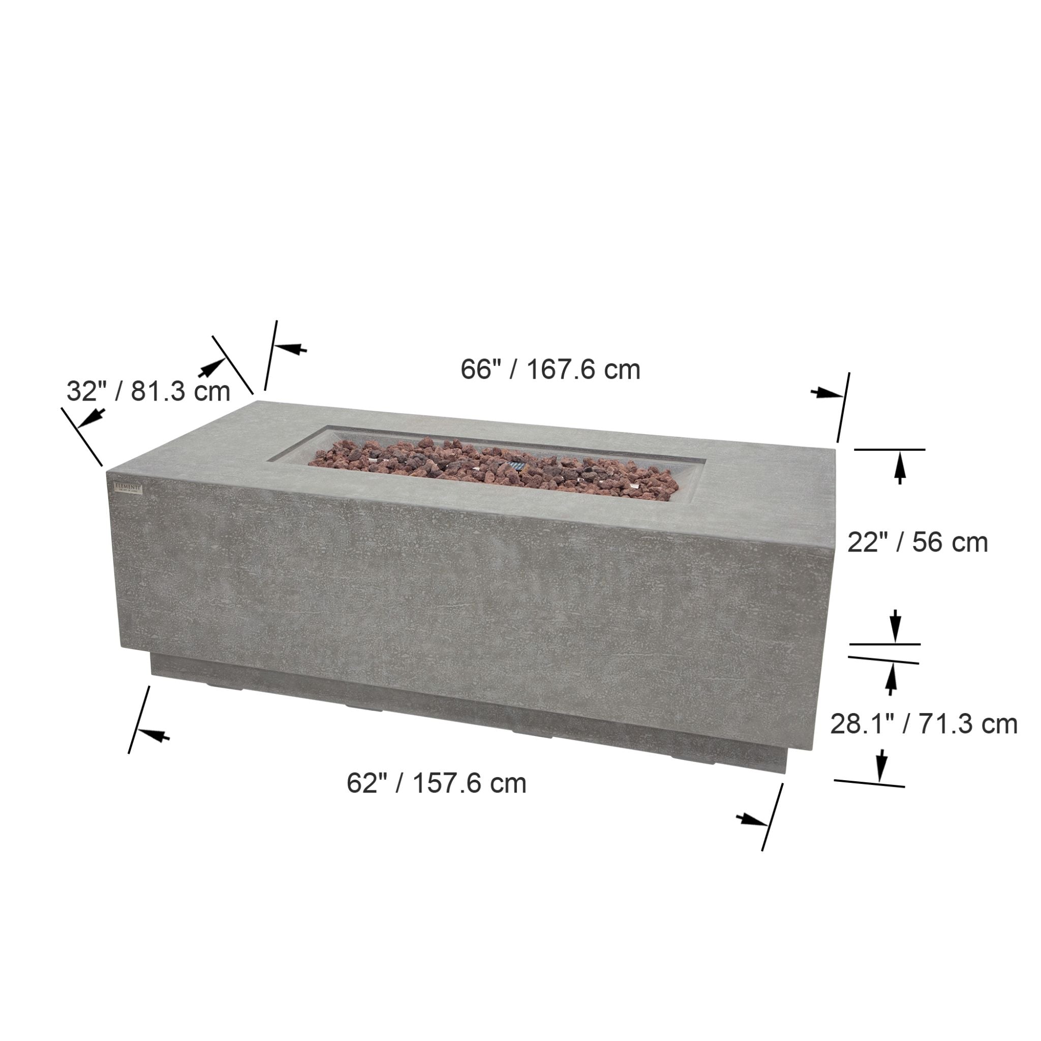 Andes 66” Concrete Fire Table with Hidden Tank - Light Gray