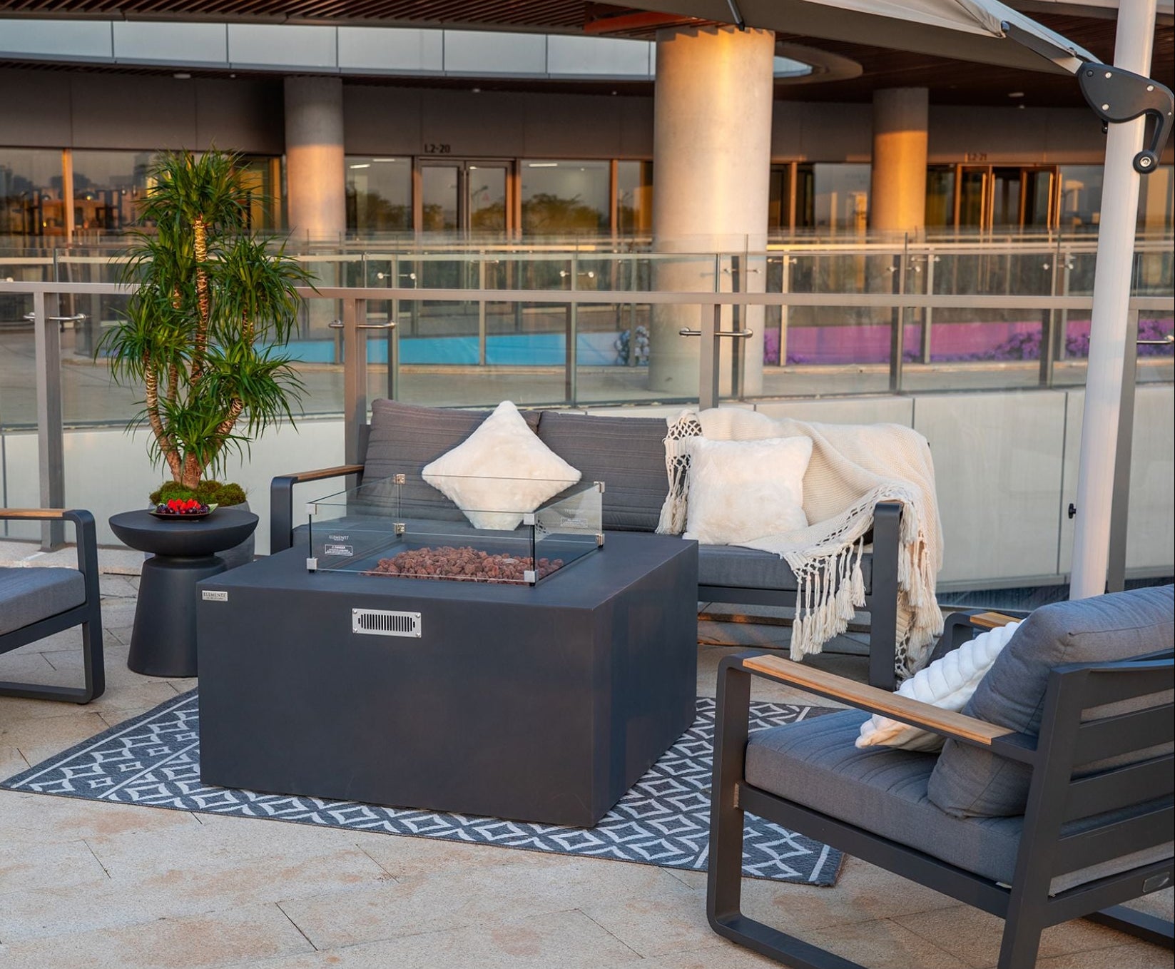 Elementi - Rocky 43” Square Fire Table with Hidden Tank - Dark Gray