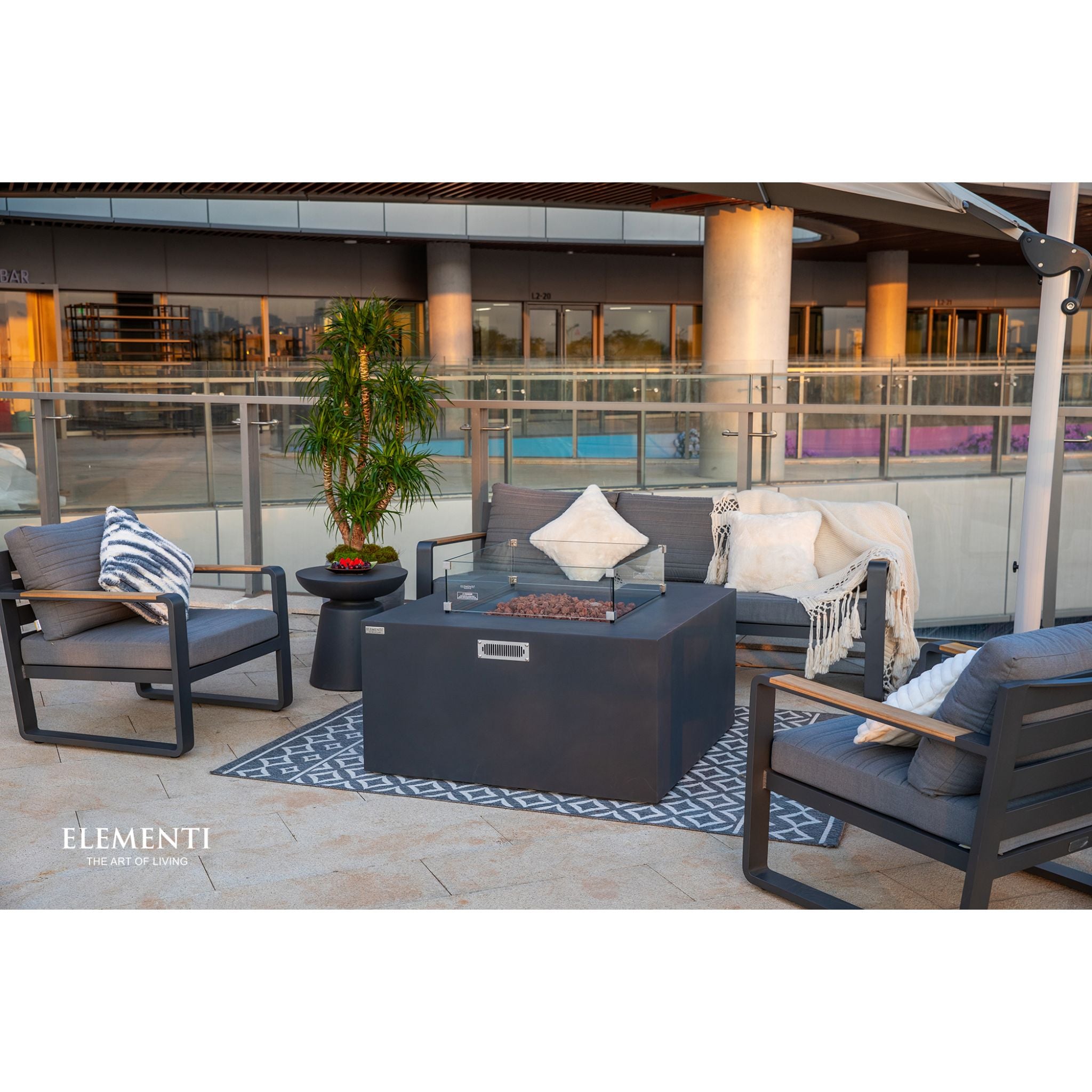 Rocky 43” Square Fire Table with Hidden Tank - Dark Gray