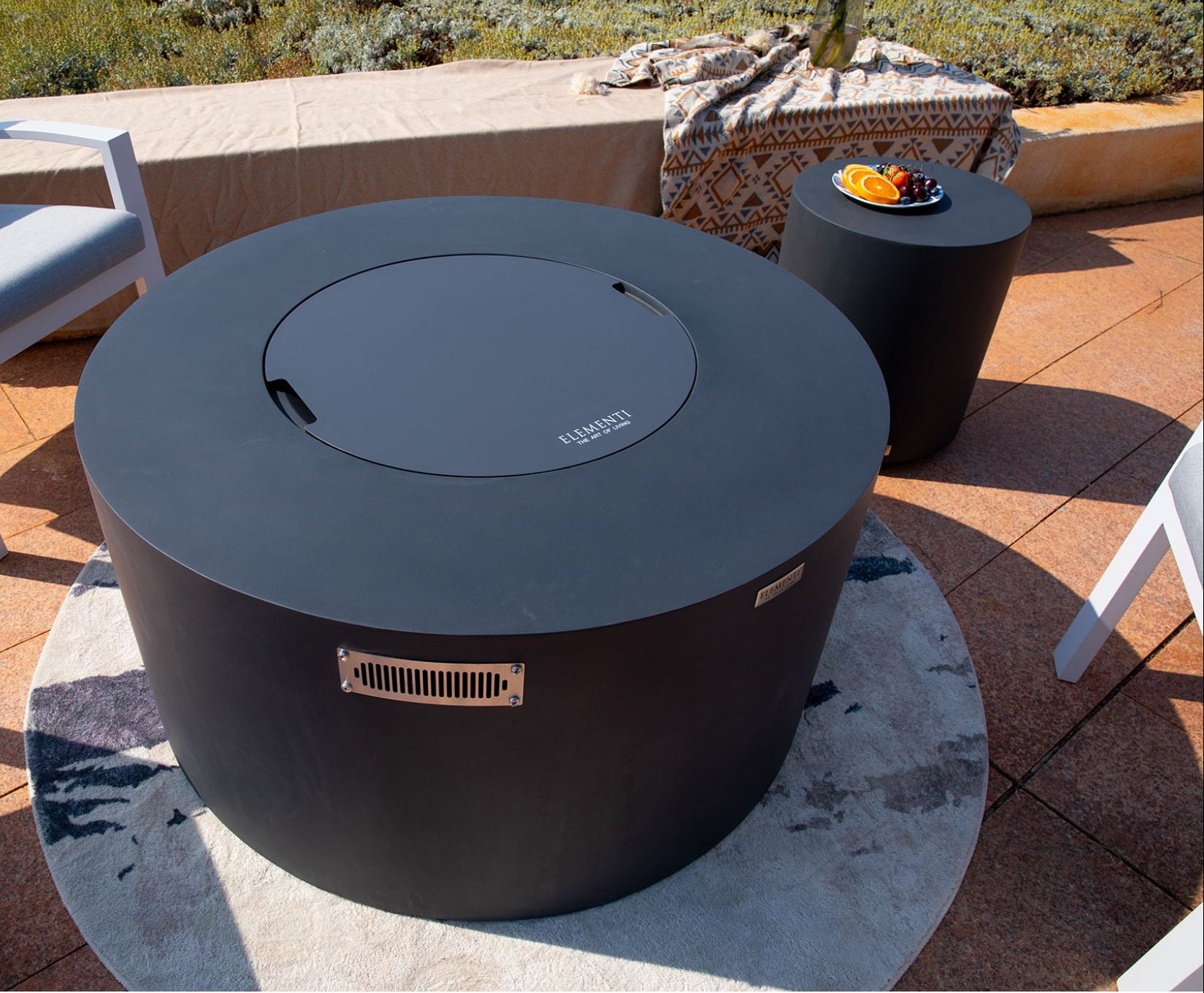 Elementi - Pacaya 43” Round Fire Table with Hidden Tank - Dark Gray