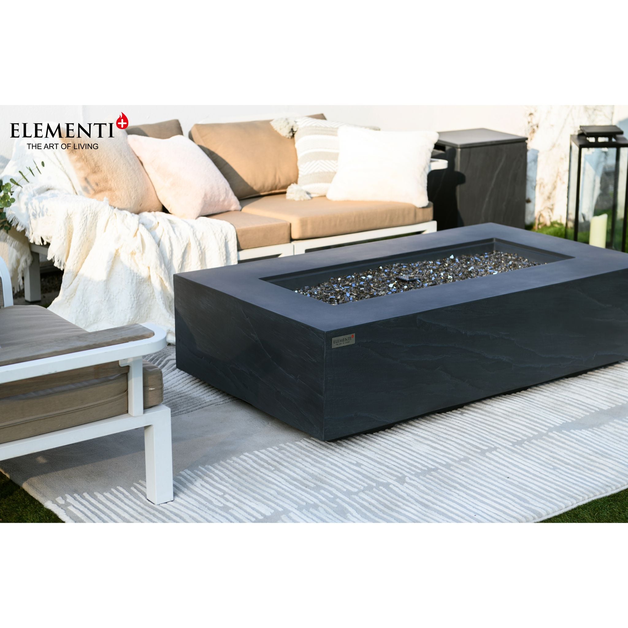 Cape Town 56” Sandstone Fire Table - Slate Black