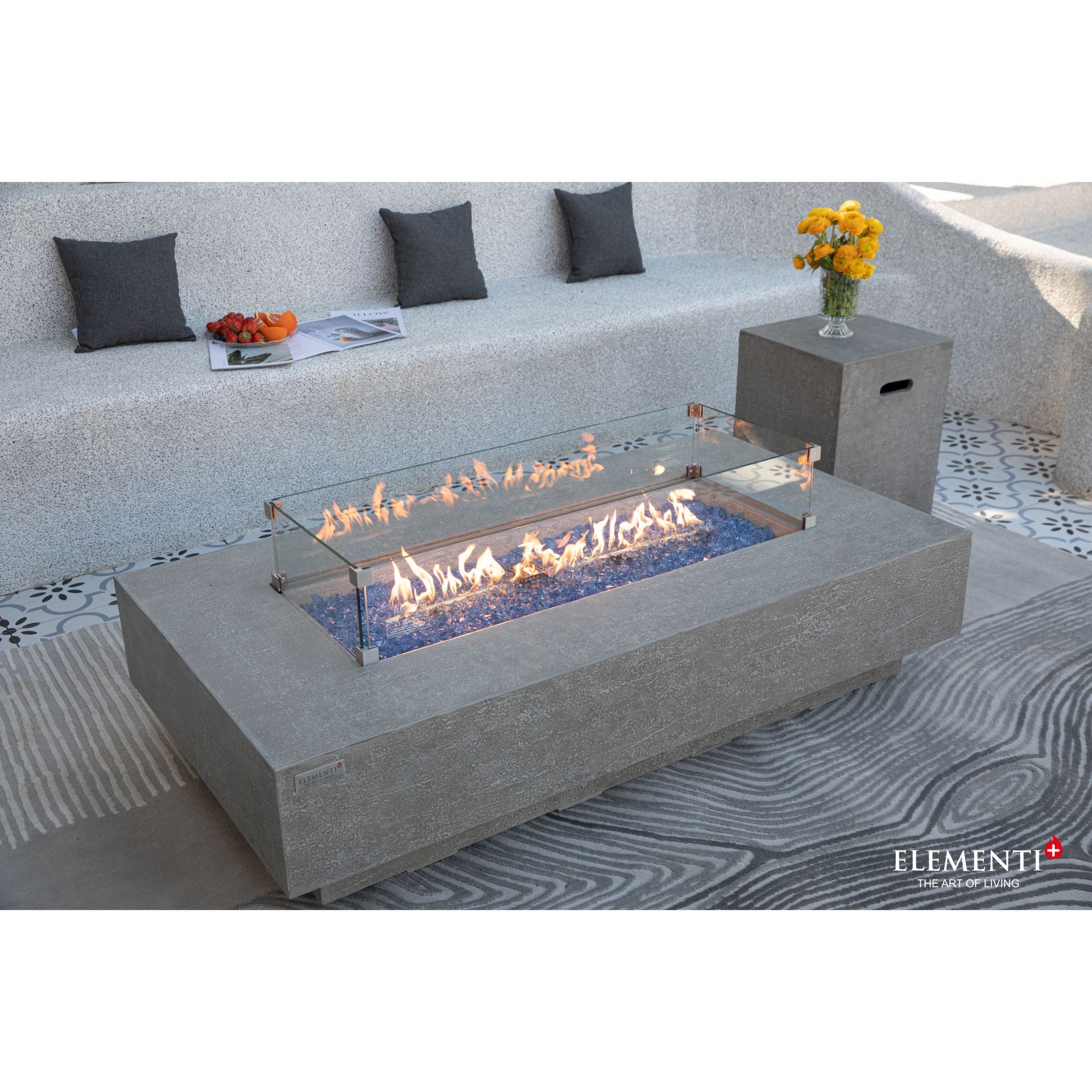 Riviera 60” Sandstone Fire Table - Light Gray