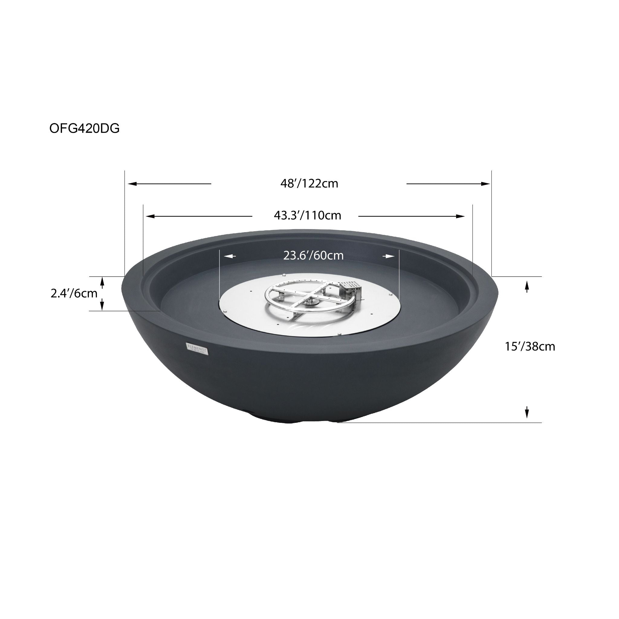 Rose Bowl 48” Fire Pit – Dark Gray