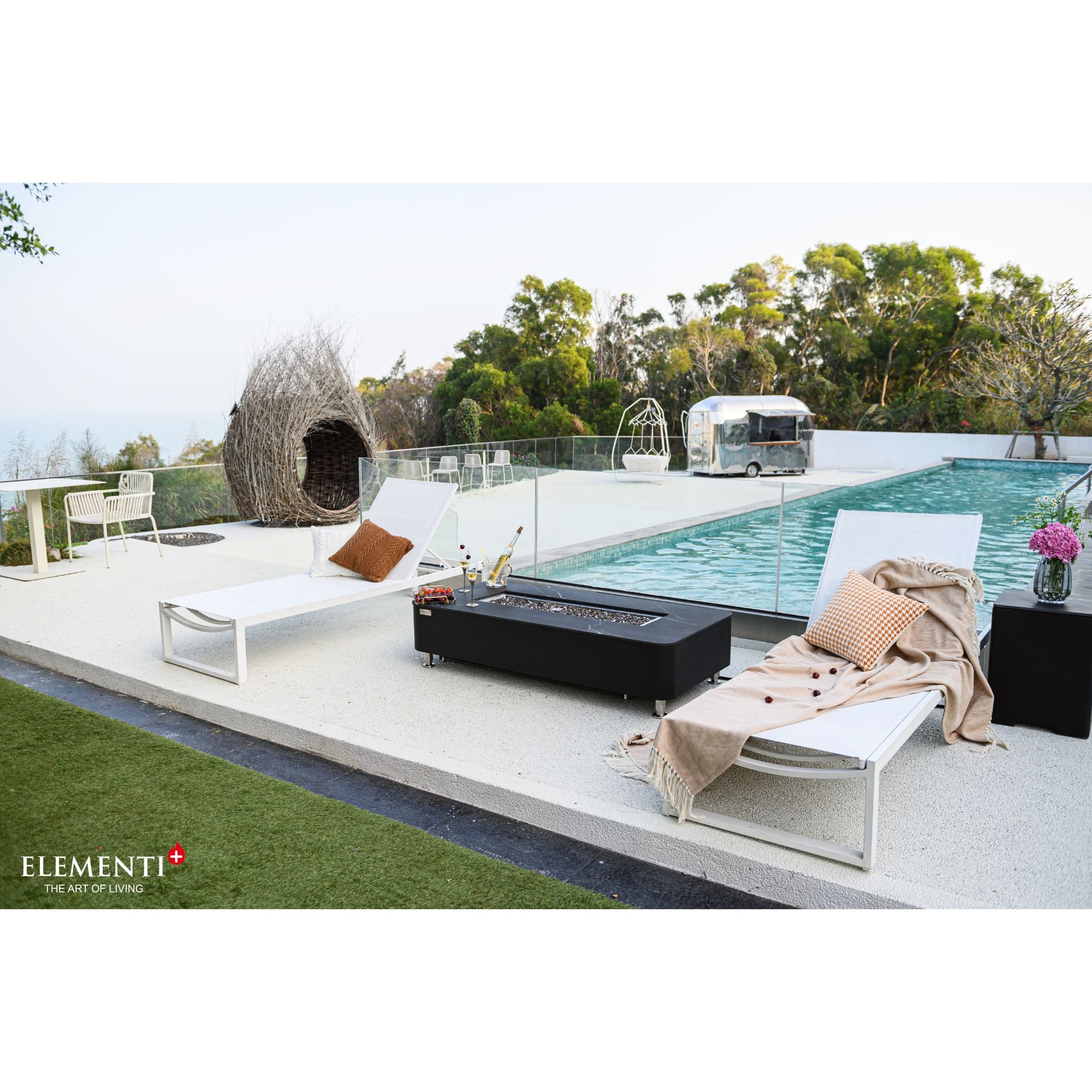 Valencia 62” Marble Porcelain Top Fire Table - Bulgaria Black