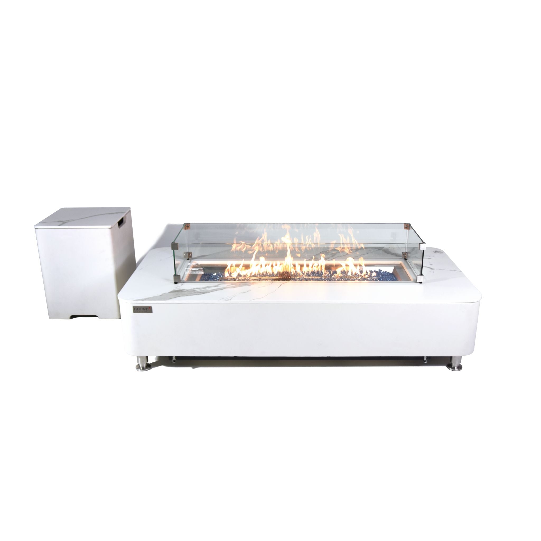 Athens 62” Marble Porcelain Top Fire Table - Bianco White