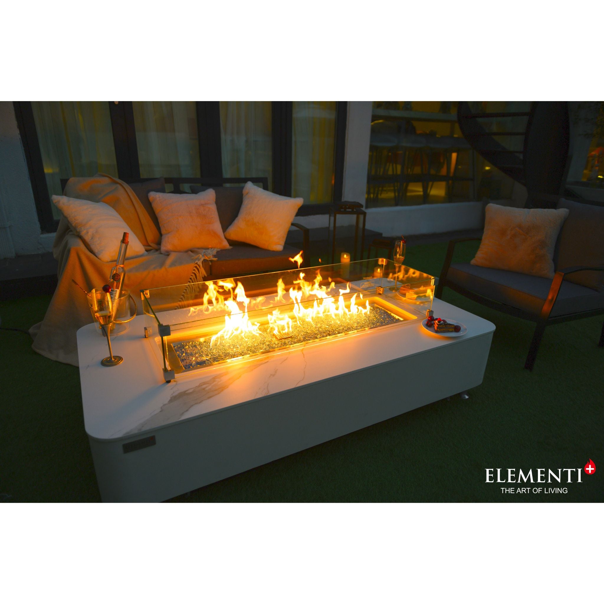 Athens 62” Marble Porcelain Top Fire Table - Bianco White