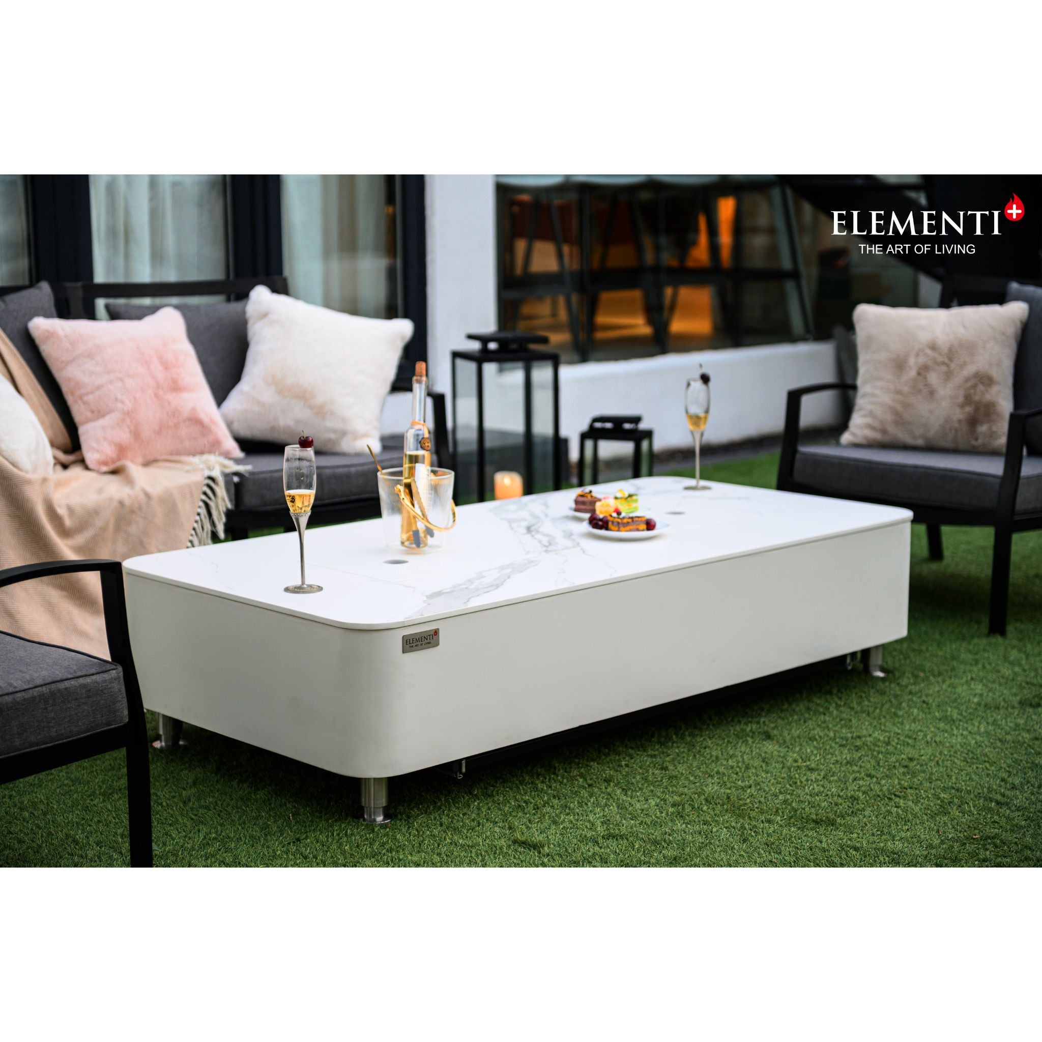 Athens 62” Marble Porcelain Top Fire Table - Bianco White