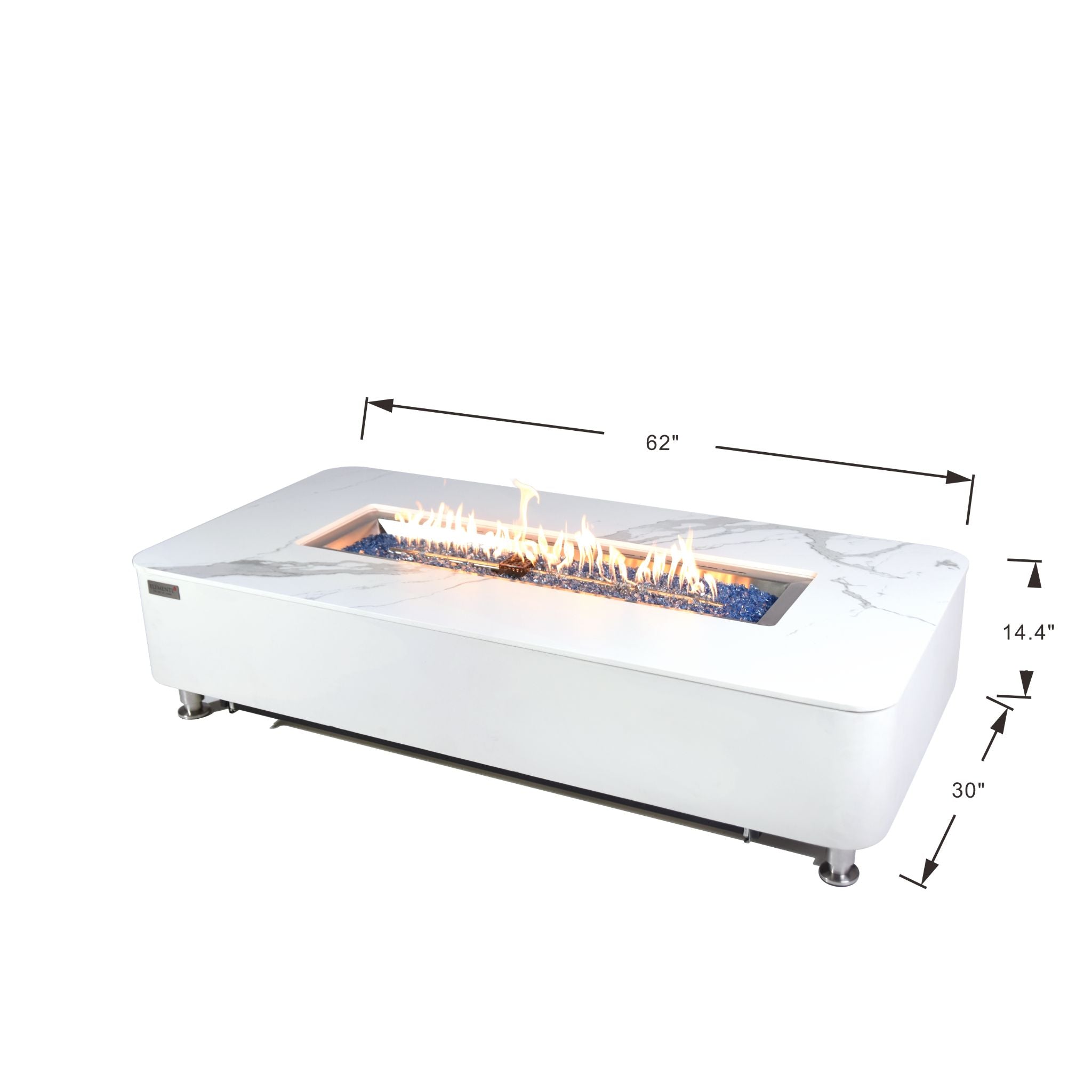 Athens 62” Marble Porcelain Top Fire Table - Bianco White