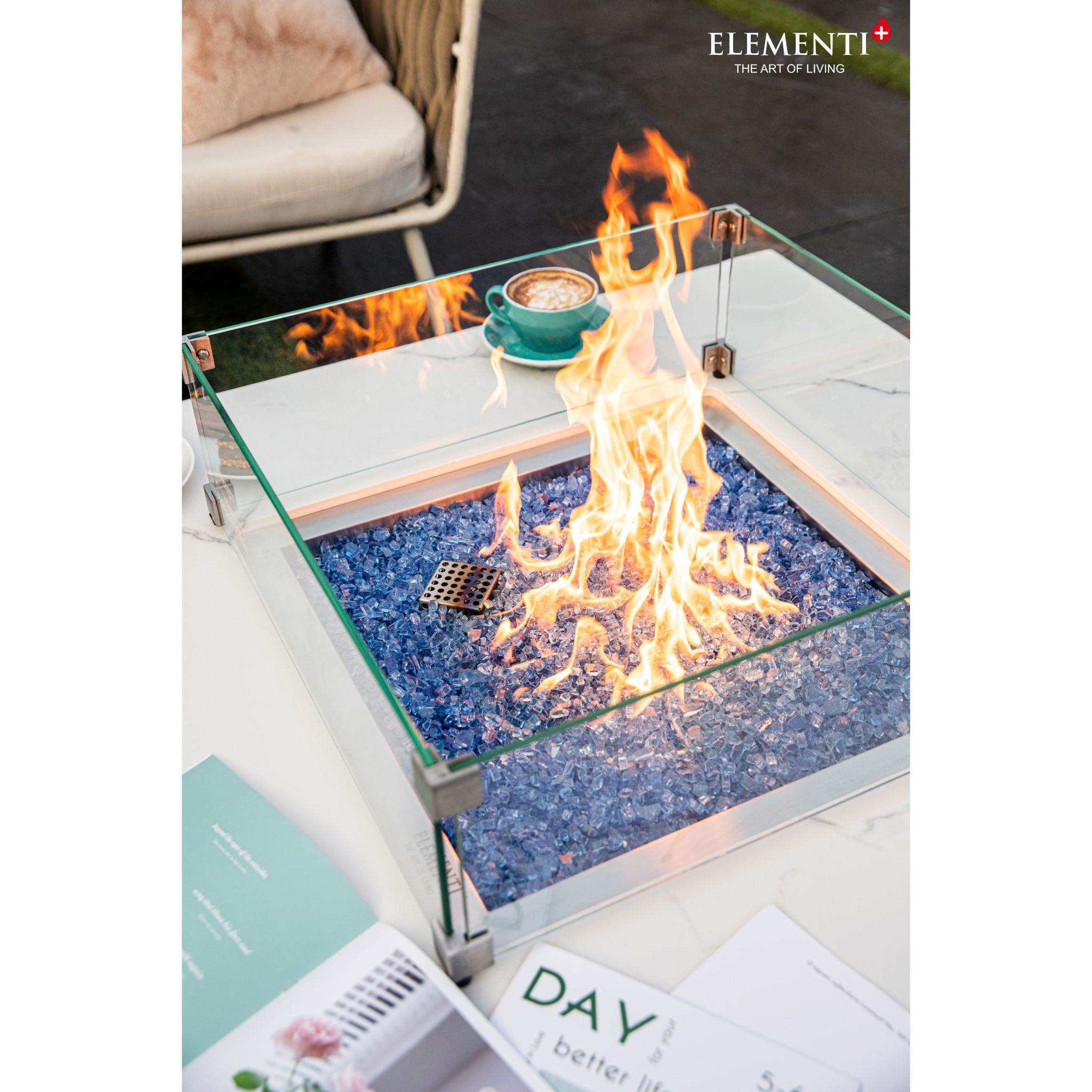 Bianco 40” Marble Porcelain Fire Table - Bianco White