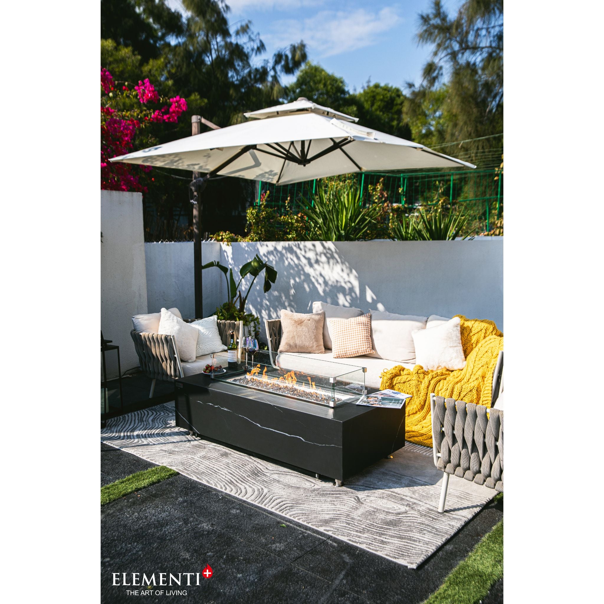 Varna 60” Marble Porcelain Fire Table - Bulgaria Black
