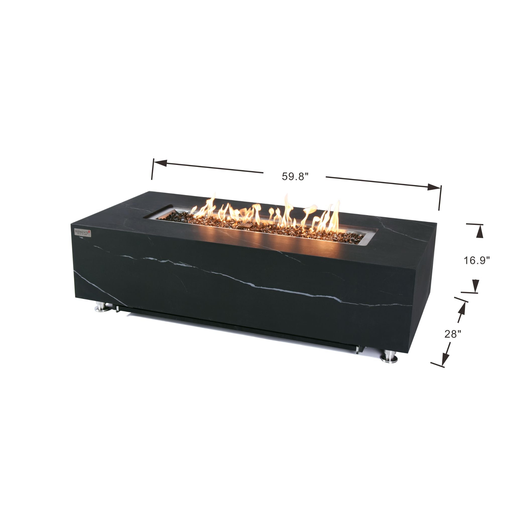 Varna 60” Marble Porcelain Fire Table - Bulgaria Black