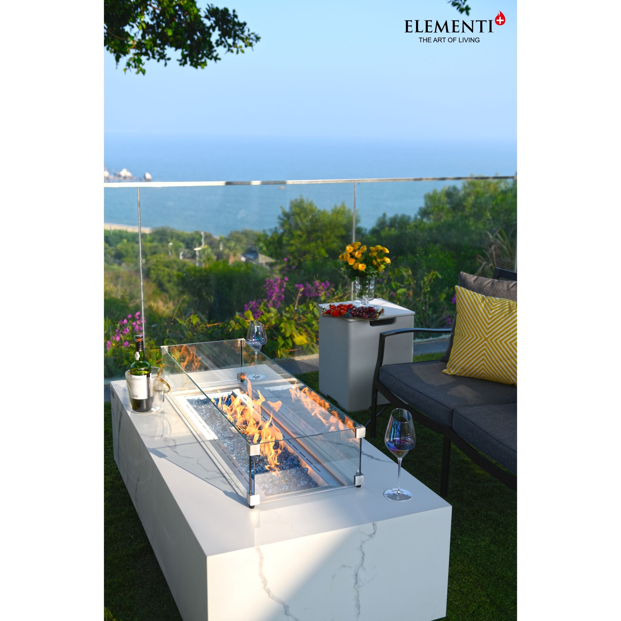 Carrara 60” Marble Porcelain Fire Table - Bianco White