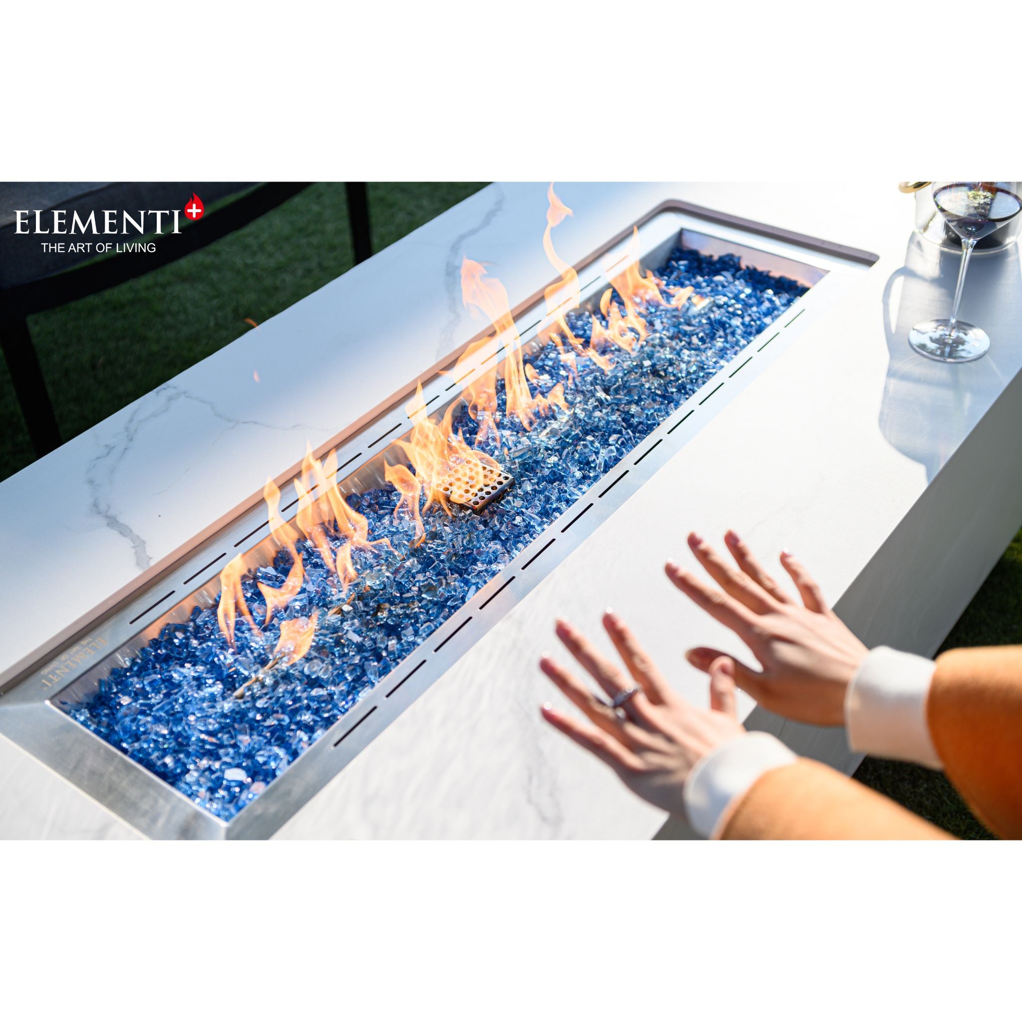 Carrara 60” Marble Porcelain Fire Table - Bianco White