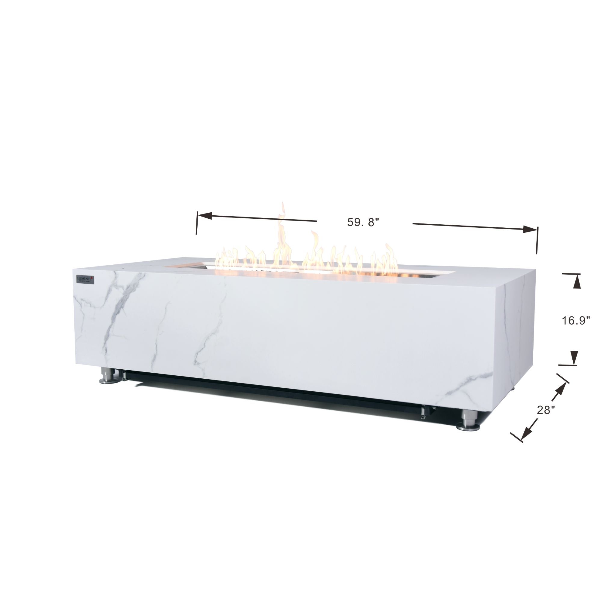 Carrara 60” Marble Porcelain Fire Table - Bianco White