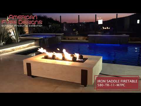 American Fyre Designs - Iron Saddle 60-Inch Rectangular GFRC Chat Height Gas Fire Table